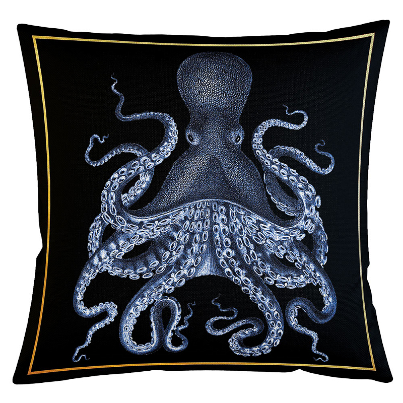 Декоративная подушка Blue Octopus Бежевый Черный Морская синь Декоративная подушка Blue Octopus Бежевый Черный Морская синь в Омске | Loft Concept