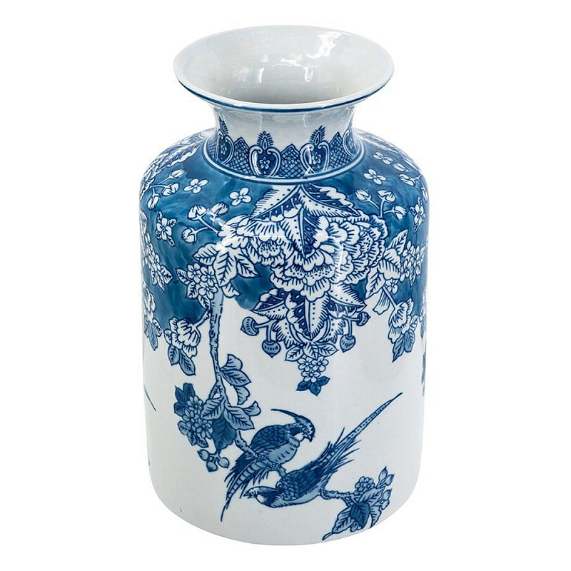 Ваза с мотивами цветущего сада с попугаями Vase Inspired by Nature Синий Белый в Омске | Loft Concept 