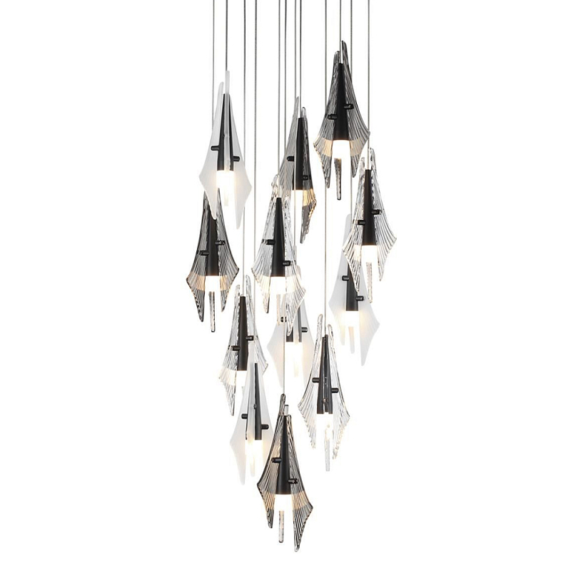 Люстра каскадная с 12-ю рельефными прозрачными плафонами Glass Pod  Черный Белый Дымчатый (Smoke) Прозрачное Стекло в Омске | Loft Concept 