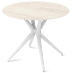 Стол обеденный с круглой столешницей из керамики на четырех белых ножках Sand Ceramics варинант исполнения - 2 | Loft Concept в Омске