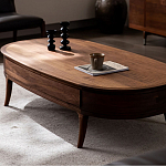 Кофейный стол овальный из дерева с 2-мя ящиками Coffee Walnut Table варинант исполнения - 3 | Loft Concept в Омске