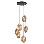 Люстра каскадная с 6-ю стеклянными круглыми плафонами янтарного цвета Savio Glass Disc Light варинант исполнения - 2 | Loft Concept в Омске