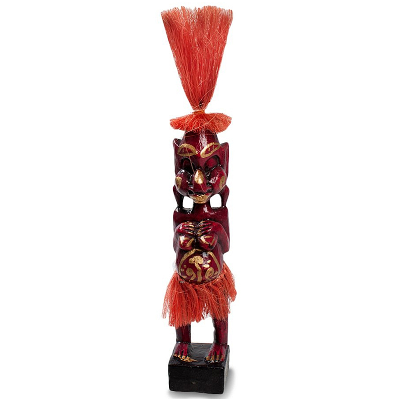 Деревянная декоративная статуэтка Asmat Red Straw Headdress Statuette Red Красный Золотой в Омске | Loft Concept 