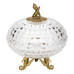 Конфетница прозрачная стеклянная на бронзовых ножках в виде морских коньков с крышкой в виде ракушки Eden Garden варинант исполнения - 1 | Loft Concept в Омске