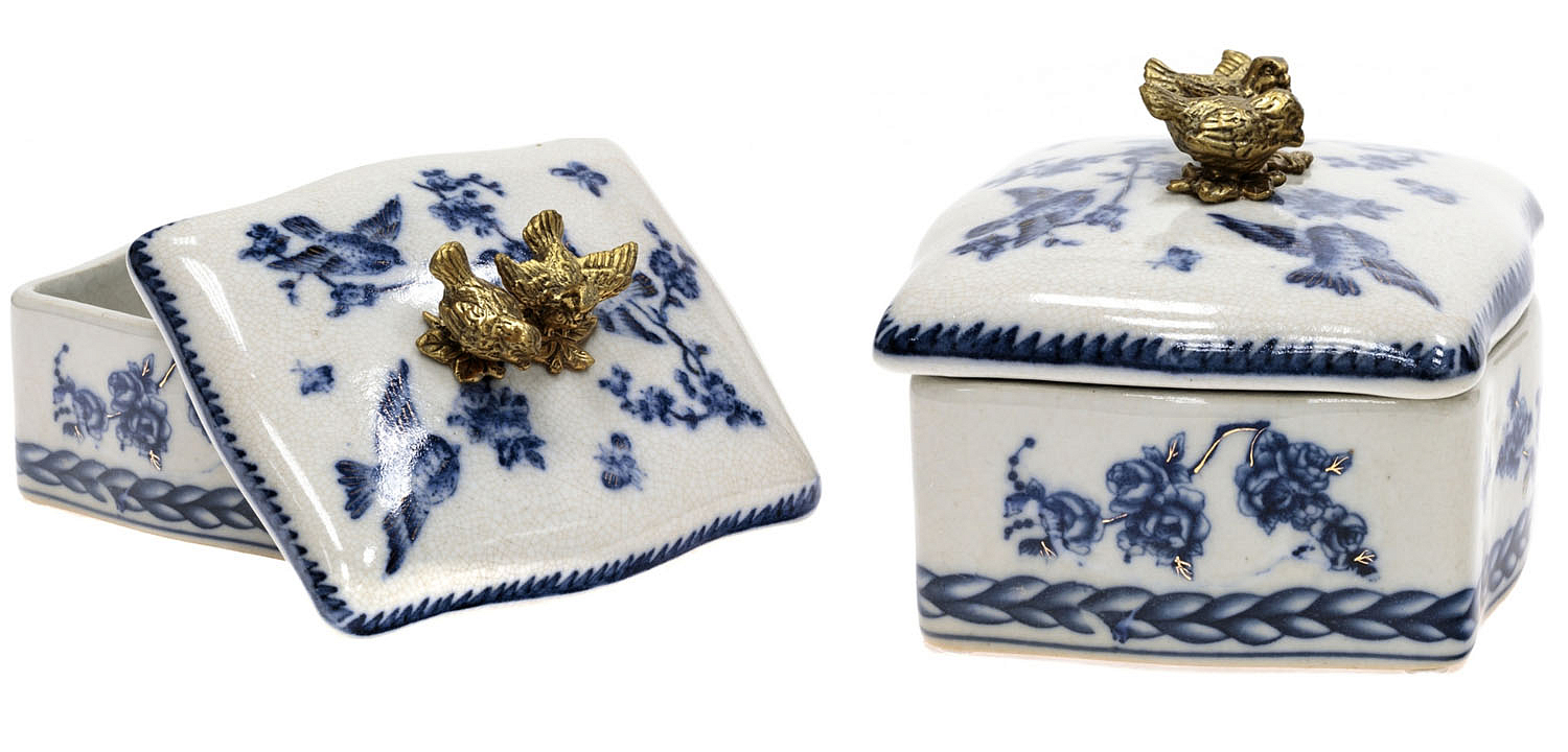 Шкатулка Blue Flowers and Bronze Birds Шкатулка Blue Flowers and Bronze Birds - Loft-Concept в Омске