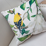 Декоративная подушка бежевая с изображением птиц и цветов Blooming Yellow Birds варинант исполнения - 2 | Loft Concept в Омске