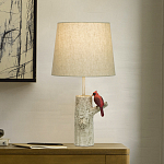 Настольная лампа с тканевым абажуром и основанием в виде птицы на дереве Simurq варинант исполнения - 2 | Loft Concept в Омске