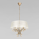 Люстра подвесная круглая с тканевым полупрозрачным абажуром и подвесками 6 ламп Gilded Elegance варинант исполнения - 2 | Loft Concept в Омске