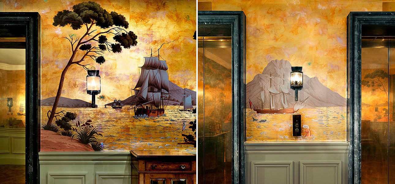 Обои ручная роспись Voyage of the Pacific Amarelo on Deep Rich Gold gilded paper with antiquing Обои ручная роспись Voyage of the Pacific Amarelo on Deep Rich Gold gilded paper with antiquing - Loft-Concept в Омске