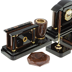 Настольный письменный набор с часами из природного камня обсидиана Peace Contract варинант исполнения - 3 | Loft Concept в Омске