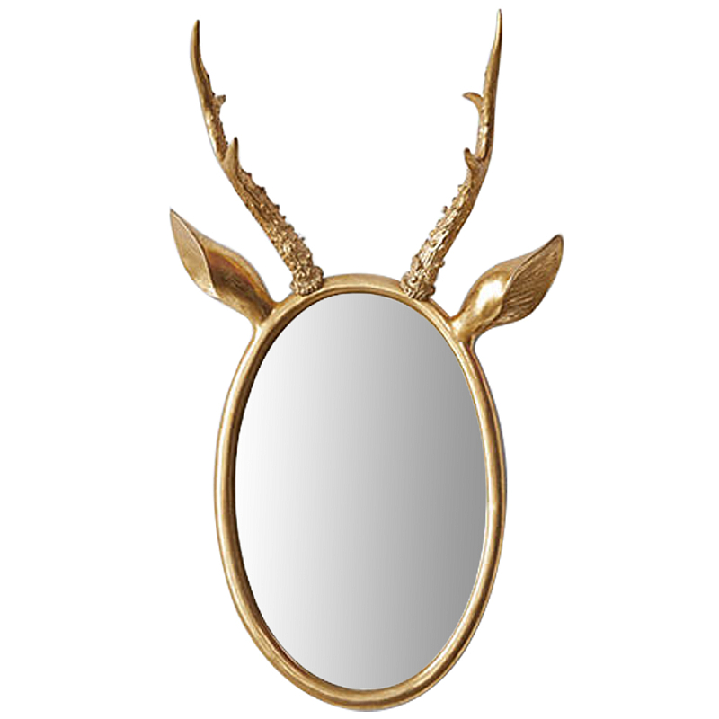 Овальное зеркало с декором оленьи рога Golden Deer Mirror Золотой в Омске | Loft Concept 