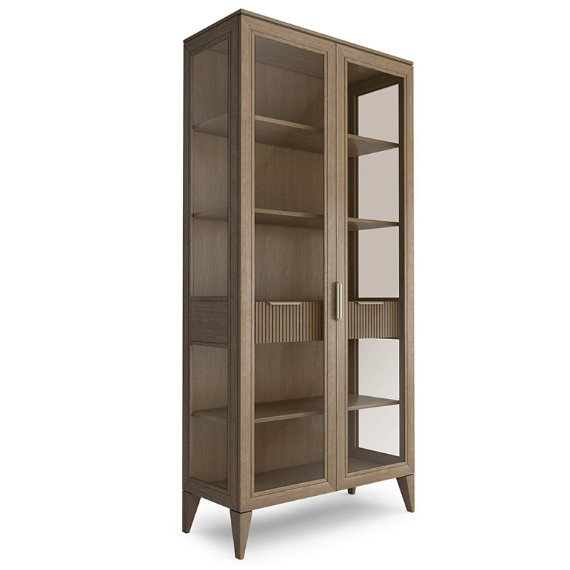 Витрина стеклянная 2-х дверная с ящиками и 5-ю полками Harper Line Венге Седой Орех Капучино  в Омске | Loft Concept 