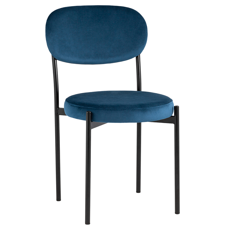 Стул с круглым сиденьем на металлическом основании ALFIE CHAIR Blue Синий Черный Стул с круглым сиденьем на металлическом основании ALFIE CHAIR Blue Синий Черный в Омске | Loft Concept