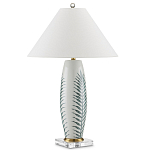 Настольная лампа овальная с тропическим принтом Stylized Aalm Leaves Motif варинант исполнения - 5 | Loft Concept в Омске