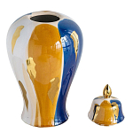 Ваза с крышкой и мазками синего и золого цвета на белом фоне Chinoiserie Ceramics варинант исполнения - 2 | Loft Concept в Омске