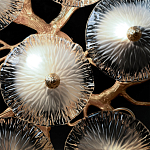 Потолочная люстра круглая ветвистыми бронзовыми элементами и стеклянными рифлеными дисками Textured Glass Chandelier варинант исполнения - 6 | Loft Concept в Омске