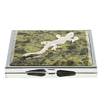 Зеркало двухстороннее квадратное из натурального камня Змеевик с декоративной вставкой в виде ящерицы Silver Stone Mirrors варинант исполнения - 2 | Loft Concept в Омске