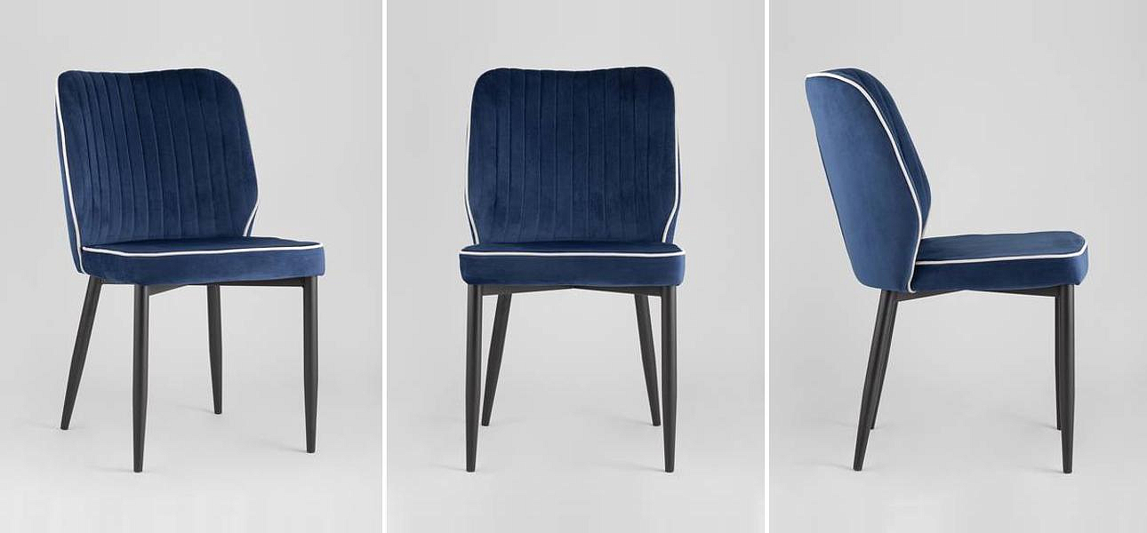 Стул Lawrence Chair Синий Велюр Белый кант Стул Lawrence Chair Синий Велюр Белый кант - Loft-Concept в Омске