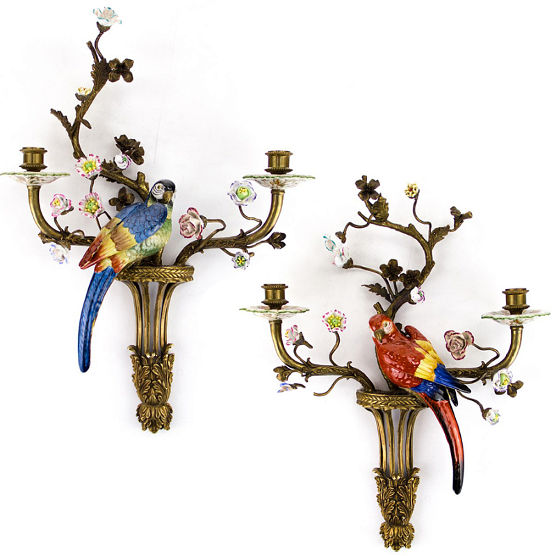 Подсвечник Candlestick Colored Parrots II Бронза Синий Красный Подсвечник Candlestick Colored Parrots II Бронза Синий Красный в Омске | Loft Concept