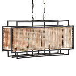 Люстра прямоугольной формы с чёрным каркасом и вставкой из плетеного материала Cage for Light варинант исполнения - 4 | Loft Concept в Омске