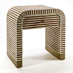 Тумбочка прикроватная с ящиком Tofino Stripes Bone Inlay Bedside Beige варинант исполнения - 2 | Loft Concept в Омске