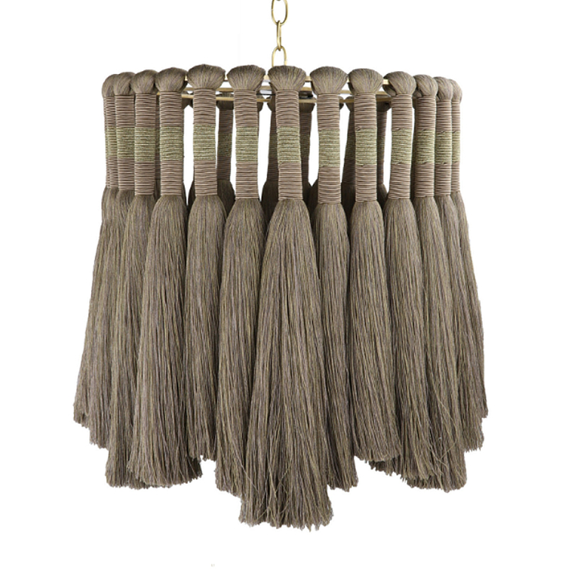 Подвесной светильник круглый плетеный с бахромой Braided Bundle of Ears Бежевый в Омске | Loft Concept 