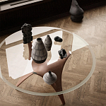 Дизайнерский круглый обеденный стол стеклянный с фигурным подстольем из цемента ARC Dining Table варинант исполнения - 3 | Loft Concept в Омске