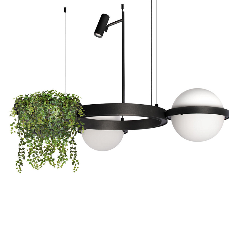 Подвесной светильник с 2-мя шарообразными плафонами и цилиндрическим спотом Light of Еyes Черный Белый Зеленый в Омске | Loft Concept 