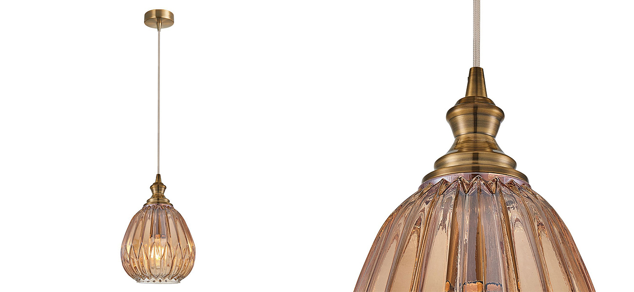 Подвесной светильник с рельефным янтарным плафоном Eustoma 19 см - Loft-Concept в Омске