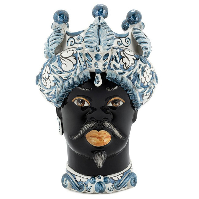 Ваза Ваза Vase Moro Man Medium Leaves Blue Черный Голубой Белый в Омске | Loft Concept 