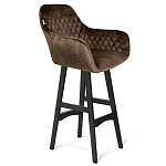 Барный стул со спинкой и подлокотниками на 4-х черных ножках Douglas Rhombus Коричневый Велюр варинант исполнения - 1 | Loft Concept в Омске