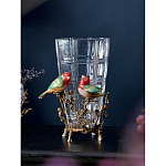 Ваза стеклянная прозрачная с бронзовым основанием в виде ветвей и фарфоровыми птичками Eden Garden варинант исполнения - 3 | Loft Concept в Омске