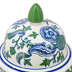 Ваза с крышкой и зелено-голубым рисунком на белом фоне 51 см Blue & White Ornament варинант исполнения - 3 | Loft Concept в Омске