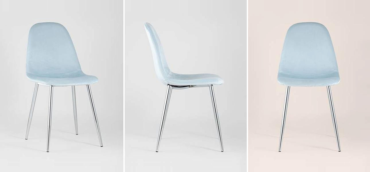 Стул Archie Chair Пастельно-Голубой Велюр Хромированные ножки Стул Archie Chair Пастельно-Голубой Велюр Хромированные ножки - Loft-Concept в Омске