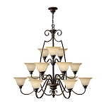 Люстра трехъярусная бронзового цвета с 15-ю кремовыми плафонами в форме чаш Hinkley варинант исполнения - 2 | Loft Concept в Омске