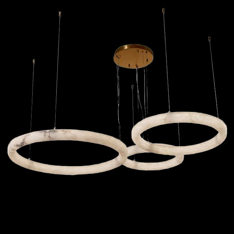 Люстра с 3-мя кольцами из натурального камня Minerals of Light Латунь Белый в Омске | Loft Concept 
