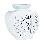 Ваза плоская белая с абстрактными черными линиями в форме лиц Faces of Imagination варинант исполнения - 1 | Loft Concept в Омске
