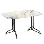 Обеденный стол с прямоугольной столешницей из стекла на черных металлических ножках White Marble варинант исполнения - 1 | Loft Concept в Омске