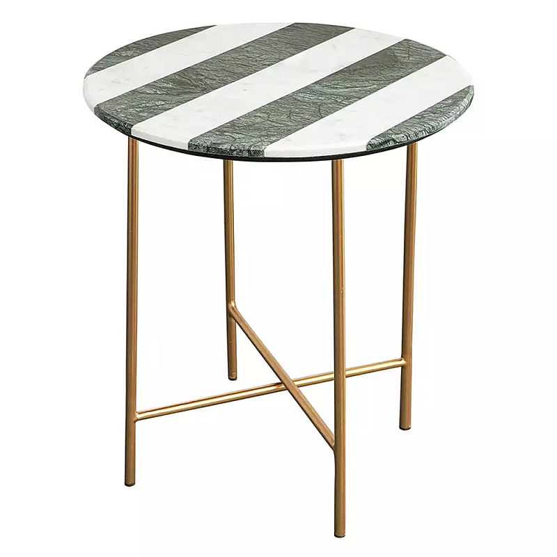 Столик приставной с круглой столешницей с полосатым узором Tabletops with Striped Pattern Серый Белый в Омске | Loft Concept 