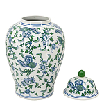 Ваза с крышкой и зелено-голубым цветочным узором на белом фоне Blue & White Ornament варинант исполнения - 2 | Loft Concept в Омске