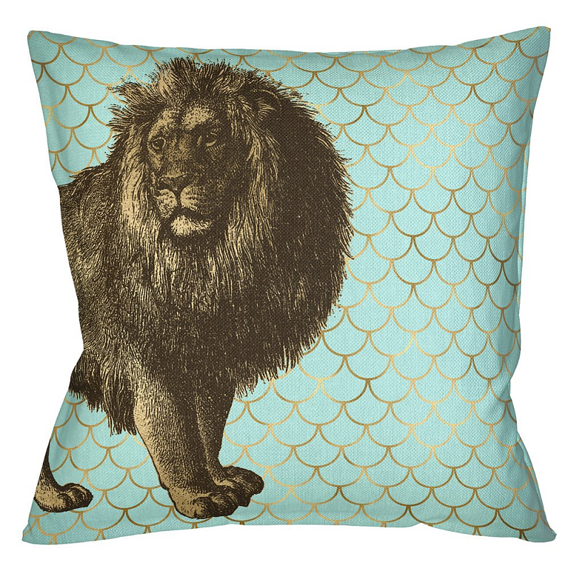 Подушка Safari light blue lion Бирюзовый Глянцевое золото Подушка Safari light blue lion Бирюзовый Глянцевое золото в Омске | Loft Concept