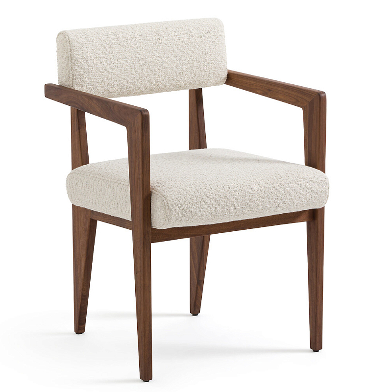 Кресло обеденное Alcove White Boucle из массива ореха Молочный Коричневый Кресло обеденное Alcove White Boucle из массива ореха Молочный Коричневый в Омске | Loft Concept