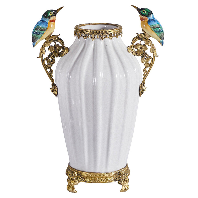 Ваза белого цвета из фарфора с птичкми White Garden Белый Бронза Мульти в Омске | Loft Concept 