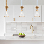 Подвесной светильник золотого цвета с колоколообразным стеклянным плафоном и декоративным элементом Elstead Lighting варинант исполнения - 9 | Loft Concept в Омске