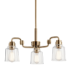 Люстра цвета латунь с 3-мя прозрачными стеклянными плафонами Kichler варинант исполнения - 1 | Loft Concept в Омске