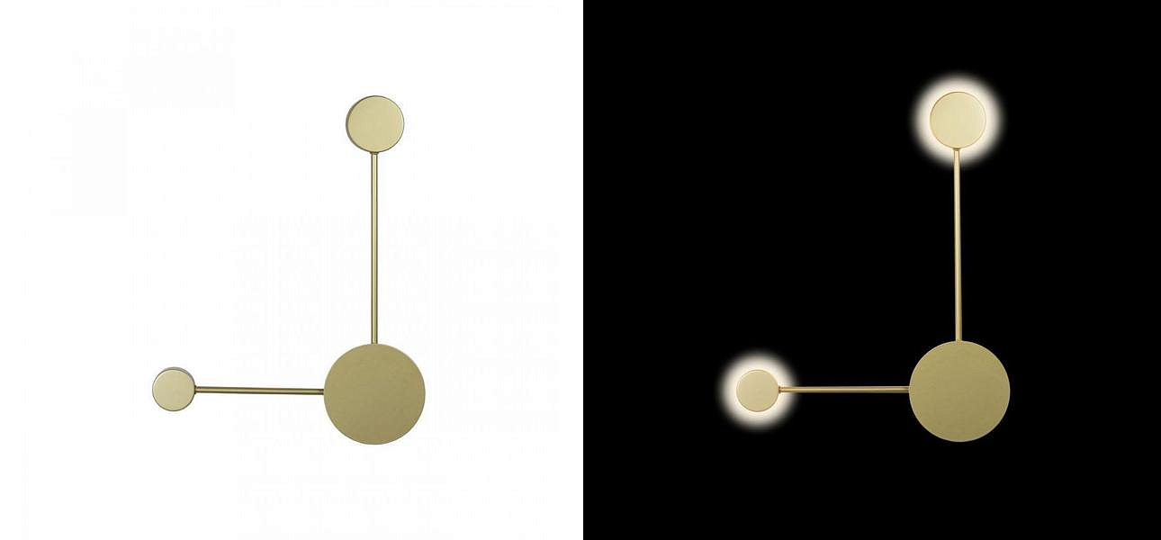 Бра Лофт Vibia Pin Wall Light 2 плафона Золотой матовый цвет Бра Лофт Vibia Pin Wall Light 2 плафона Золотой матовый цвет - Loft-Concept в Омске