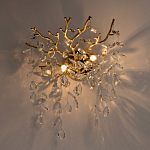 Бра золотого цвета с декоративными ветвями и прозрачными подвесками в форме листьев Droplet Chandelier варинант исполнения - 2 | Loft Concept в Омске