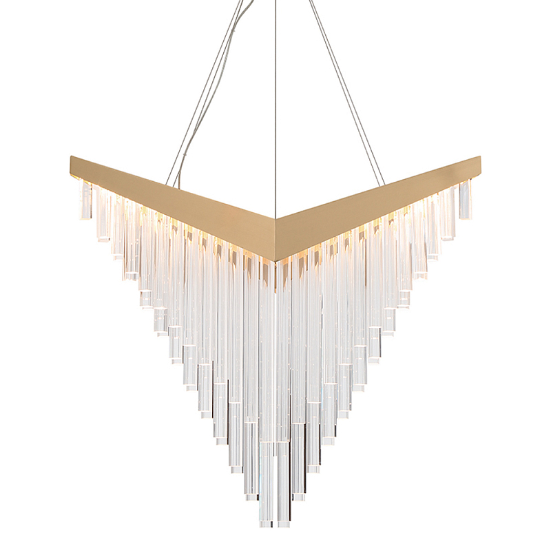Люстра золотого цвета в форме галочки с каскадом длинных прозрачных трубок Eurofase матовое золото Прозрачный в Омске | Loft Concept 