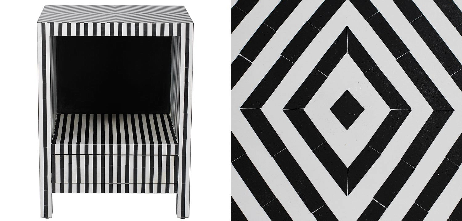 Тумбочка Black&white large storage Indian Bone Inlay nightstand Тумбочка Black&white large storage Indian Bone Inlay nightstand - Loft-Concept в Омске