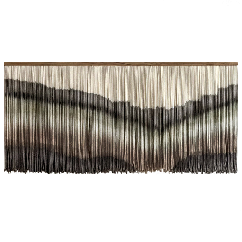 Пейзаж из нитей Макраме Wall decor Black and White Landscape Серый Молочный Черный в Омске | Loft Concept 